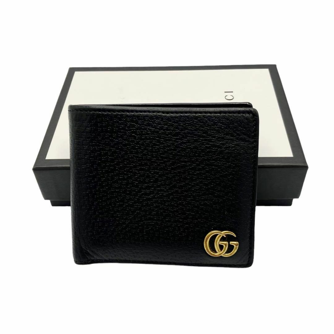 ⭐️良品⭐️ グッチ GGマーモント レザー 二つ折り財布 ブラック
