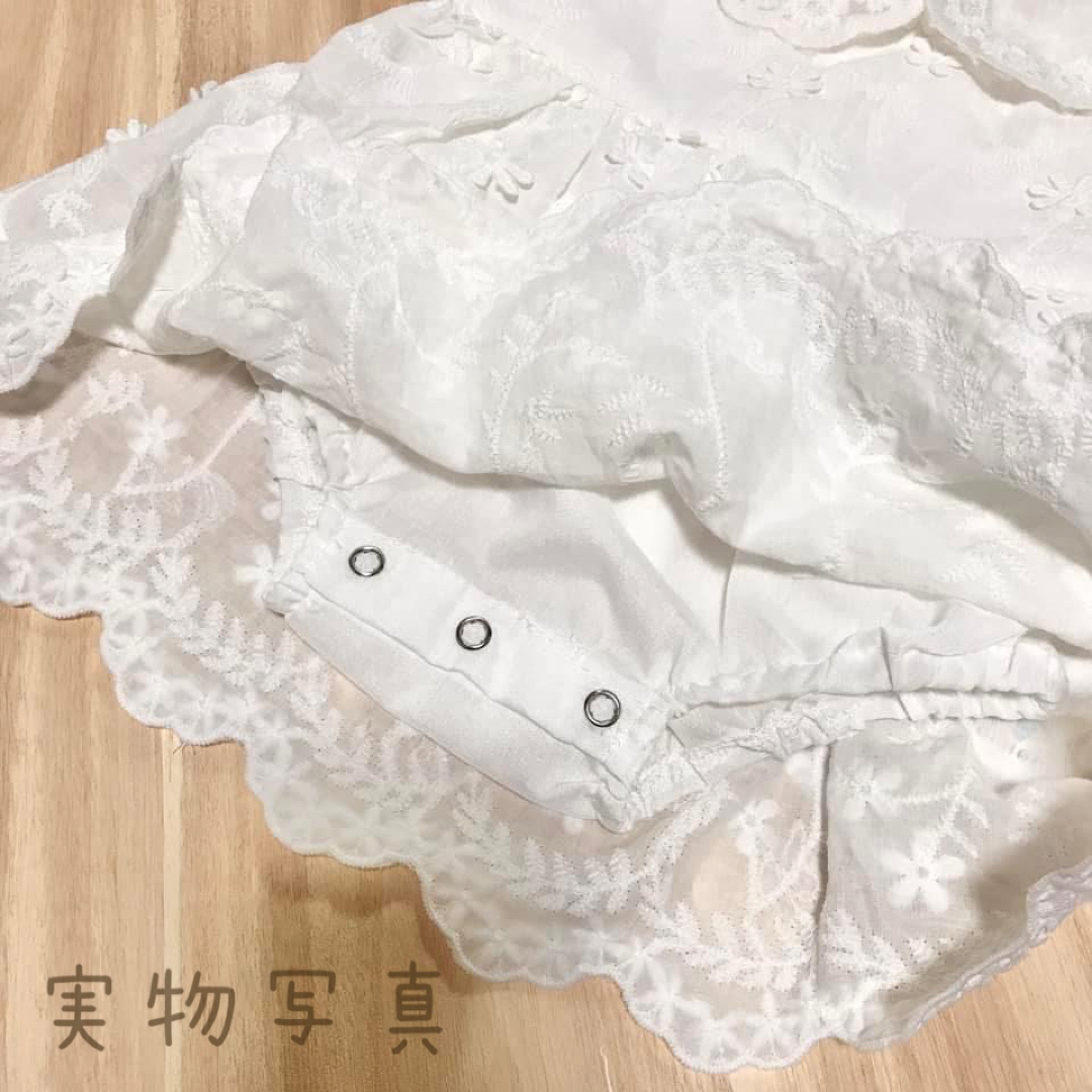 ♡ レース花柄ロンパース 長袖 ♡ 66 ベビー セレモニー ドレス 新生児 キッズ/ベビー/マタニティのベビー服(~85cm)(セレモニードレス/スーツ)の商品写真