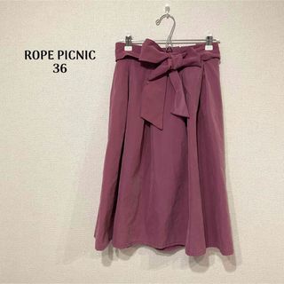 ロペピクニック(Rope' Picnic)のROPE PICNIC 膝丈フレアスカート ウエストリボン(ひざ丈スカート)