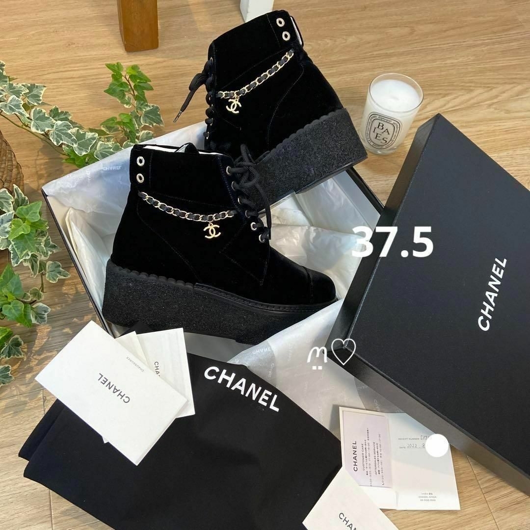 レディース新品　22AW　CHANEL　シャネル　レースアップブーツ　37.5　ココマーク