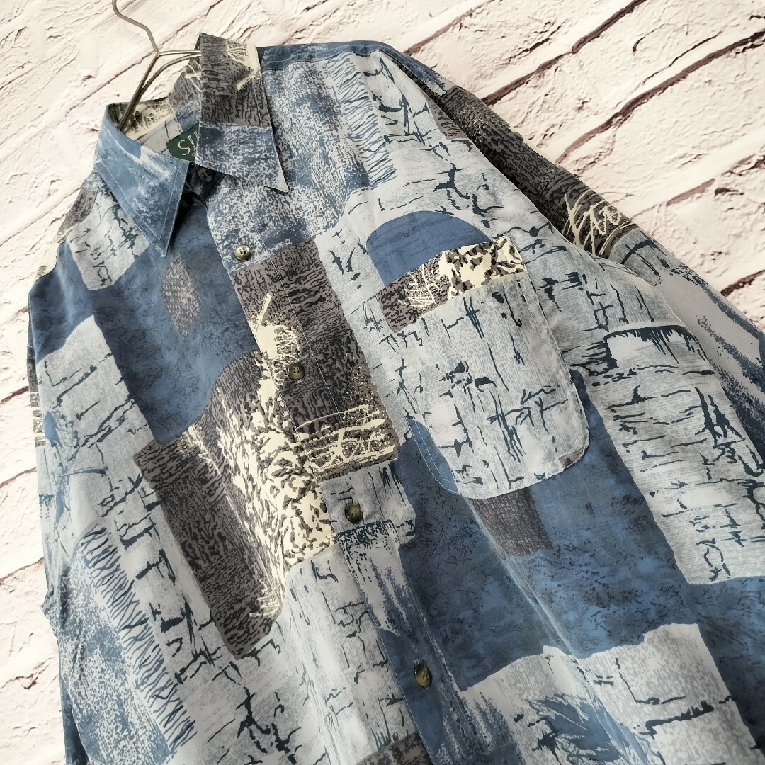 【未着用品!】VARIO MODA ヴィンテージ 総柄シャツ シルク100%