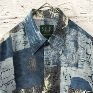 【未着用品!】VARIO MODA ヴィンテージ 総柄シャツ シルク100%