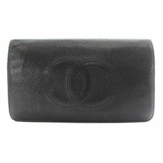 シャネル(CHANEL)のシャネル 長財布 二つ折り レザー キャビアスキン ココマーク 16番台 黒(財布)