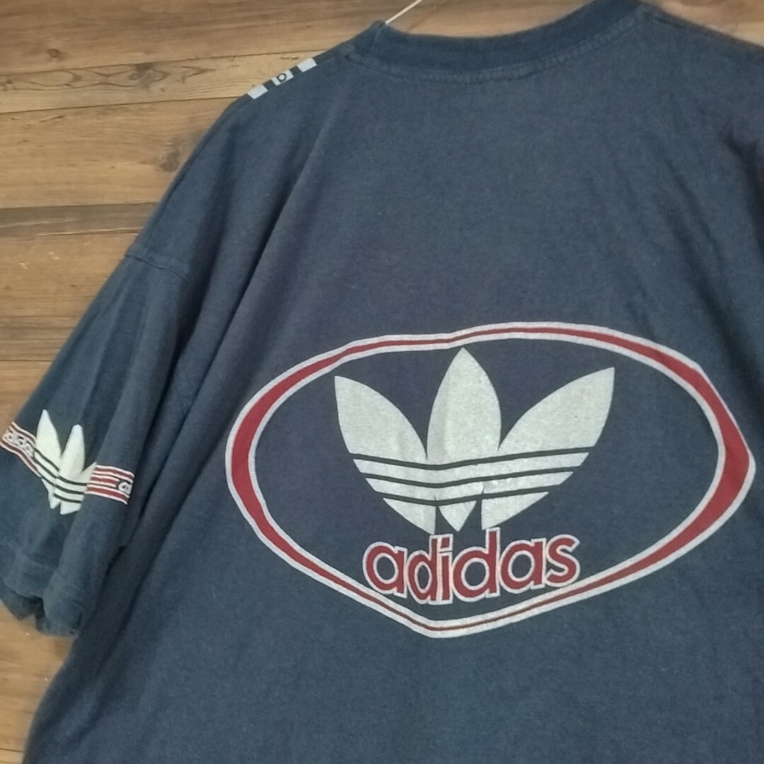 adidas　90s 万国旗タグ　トレフォイルロゴ　Tシャツ 　ビッグシルエット