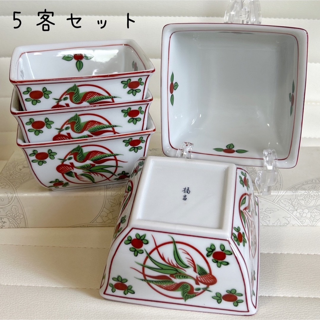 たち吉 - たち吉 赤絵花鳥 小鉢揃 5枚セット 角鉢 取り鉢 和食器 たち吉 - たち吉 赤絵花鳥 小鉢揃 5枚セット 角鉢 取り鉢 和食器