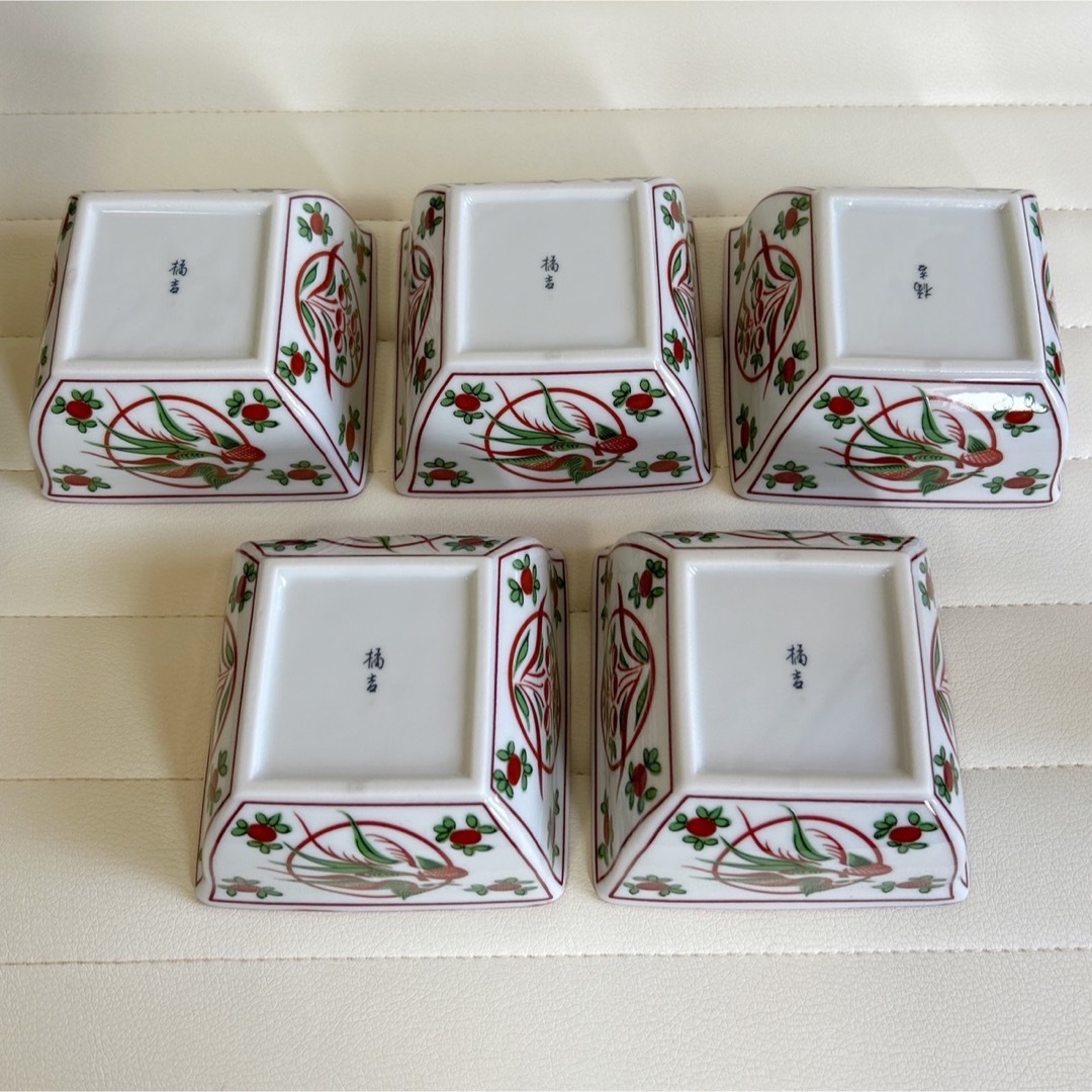 たち吉 - たち吉 赤絵花鳥 小鉢揃 5枚セット 角鉢 取り鉢 和食器 たち吉 - たち吉 赤絵花鳥 小鉢揃 5枚セット 角鉢 取り鉢 和食器