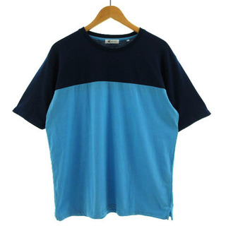タケオキクチ(TAKEO KIKUCHI)のタケオキクチ Tシャツ 丸首 半袖 配色 バイカラー コットン混 紺 青 XL(Tシャツ/カットソー(半袖/袖なし))