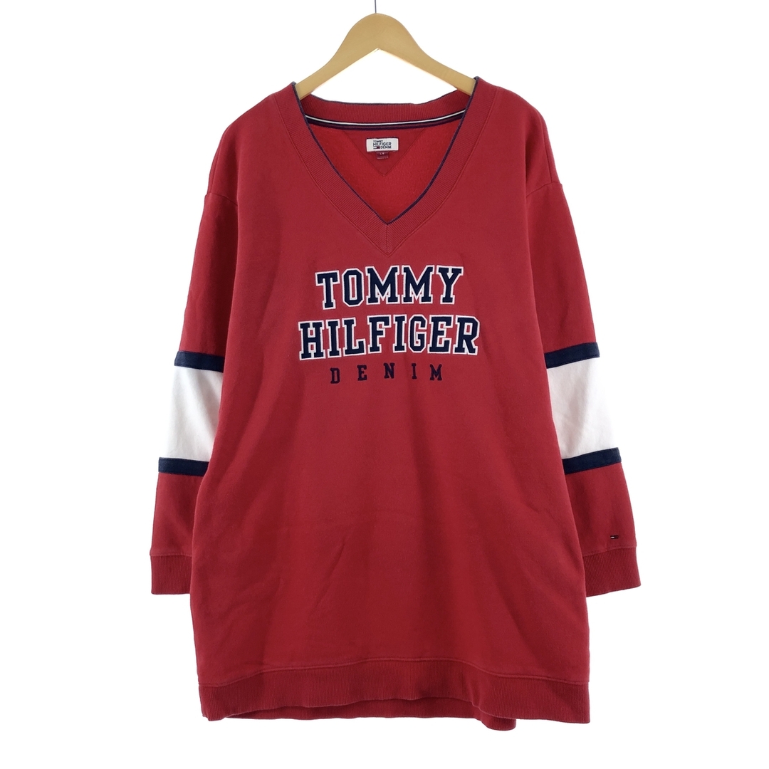 TOMMY HILFIGER(トミーヒルフィガー)の古着 トミーヒルフィガー TOMMY HILFIGER DENIM Vネック ロゴスウェット トレーナー メンズL /eaa371626 メンズのトップス(スウェット)の商品写真