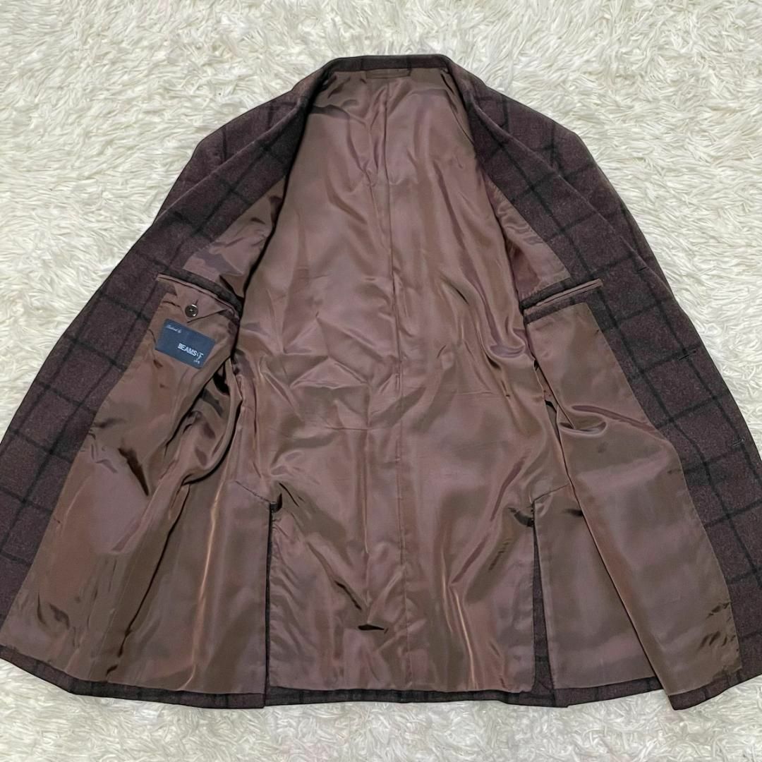 BEAMS F 格子チェック ウールテーラードジャケット 大きめサイズ