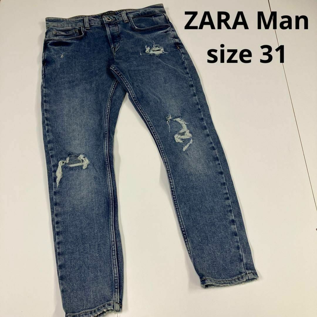 zara man ストレッチ クラッシュ加工 スキニーデニムパンツ　US32