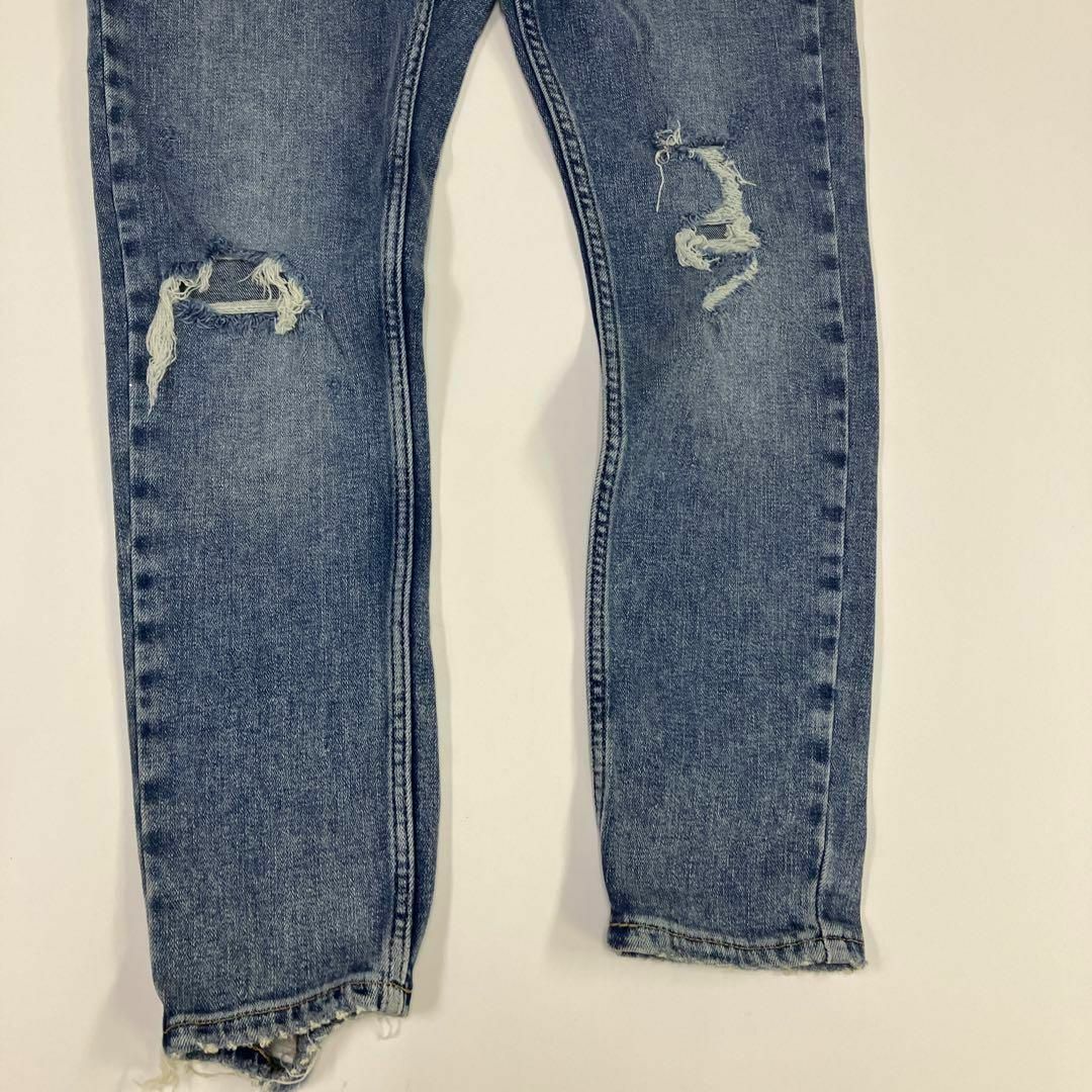 希少ザラZARAメンズ クラッシュスキニーデニムパンツブリーチストレッチパンツ