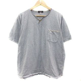 ダックス(DAKS)のダックス カットソー 半袖 ヘンリーネック 総柄 チェック柄 刺繍 LL グレー(Tシャツ/カットソー(半袖/袖なし))