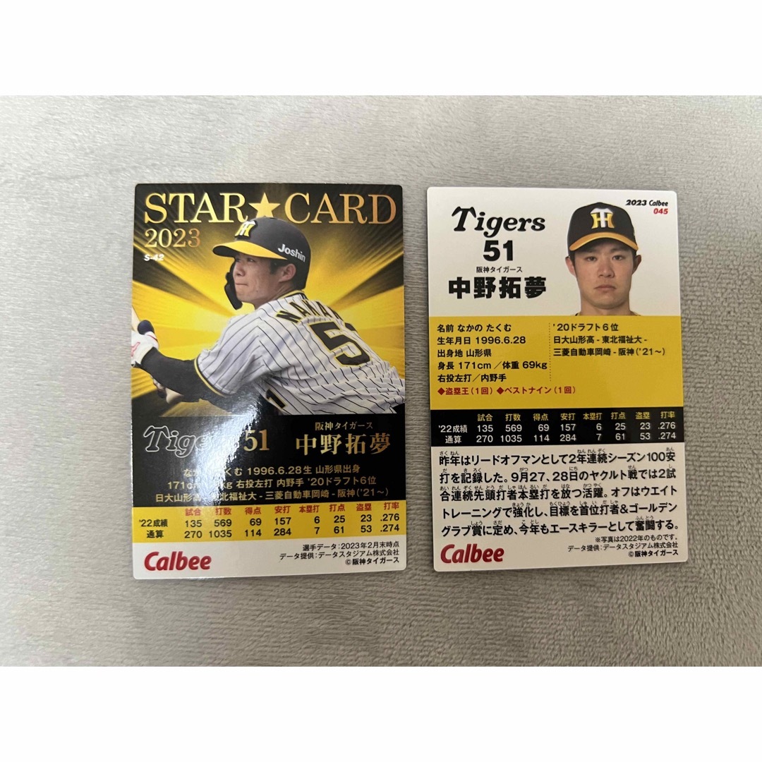 阪神タイガース(ハンシンタイガース)のプロ野球チップス 2023 第1弾・第2弾 中野拓夢 エンタメ/ホビーのトレーディングカード(シングルカード)の商品写真