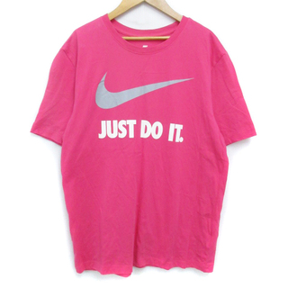 ナイキ(NIKE)のナイキ Tシャツ カットソー 半袖 ラウンドネック ロゴ XL ピンク グレー(Tシャツ/カットソー(半袖/袖なし))