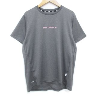 ニューバランス(New Balance)のニューバランス Tシャツ カットソー 半袖 ロゴプリント L 杢グレー ピンク(Tシャツ/カットソー(半袖/袖なし))