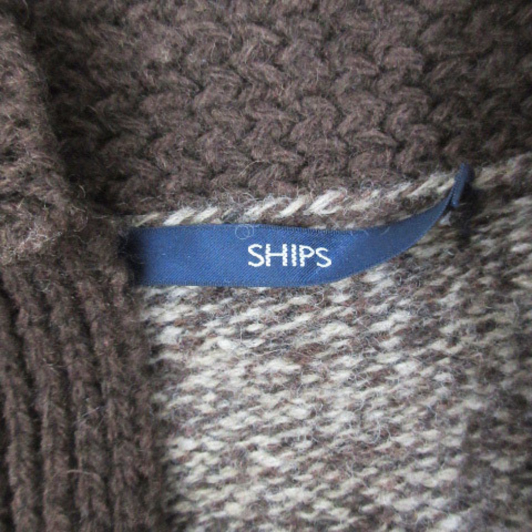 SHIPS(シップス)のシップス ニットカーディガン ミドル丈 ショールカラー 総柄 S 茶 ベージュ メンズのトップス(カーディガン)の商品写真