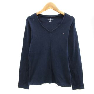 トミーヒルフィガー(TOMMY HILFIGER)のトミーヒルフィガー Tシャツ カットソー 長袖 Vネック ロゴ刺繡 M 紺(Tシャツ(長袖/七分))