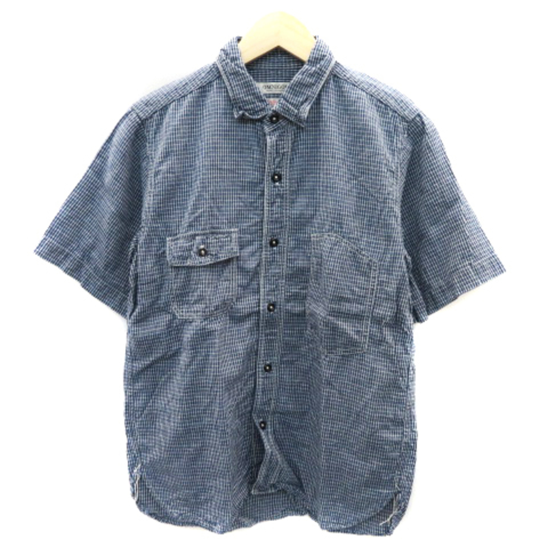オムニゴッド カジュアルシャツ 半袖 チェック柄 リネン 2 紺 ネイビー | フリマアプリ ラクマ