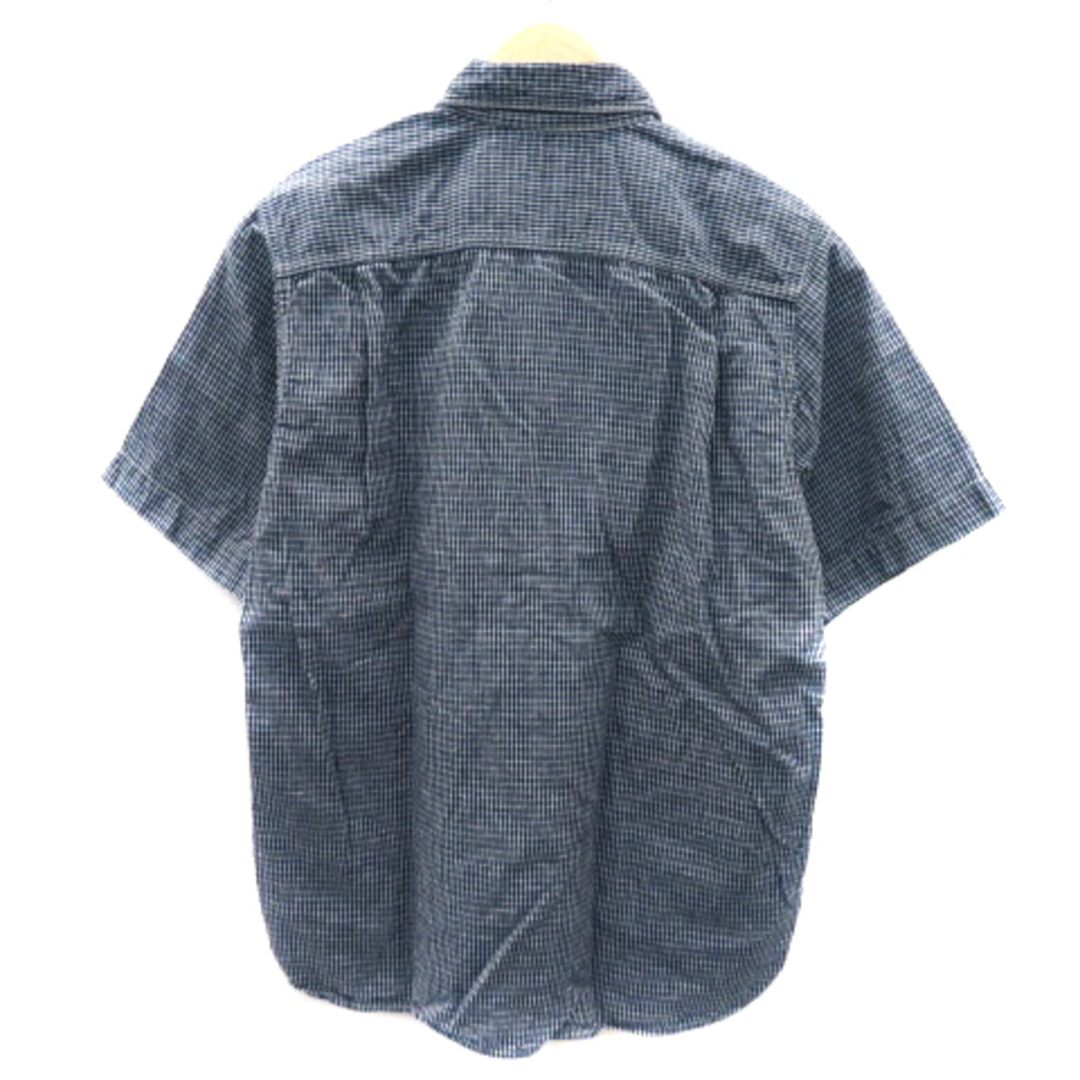 オムニゴッド カジュアルシャツ 半袖 チェック柄 リネン 2 紺 ネイビー