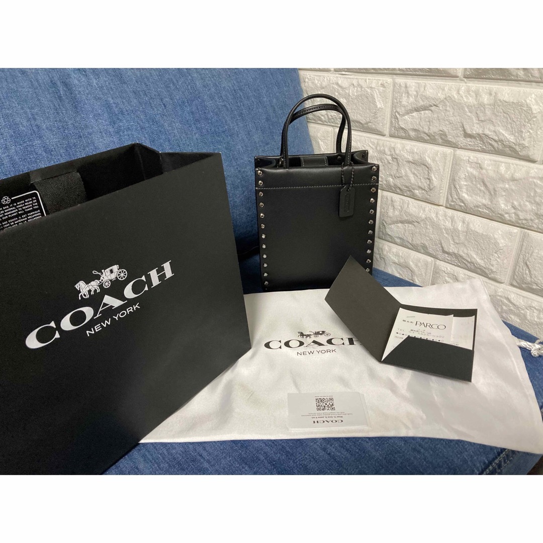 極美品 COACH ミニカシントート・クリスタルリベット 2way ブラック