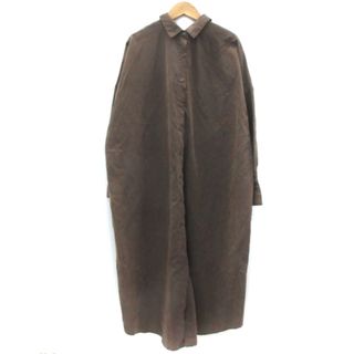 ダブルクローゼット(w closet)のダブルクローゼット シャツワンピース ロング丈 マキシ丈 長袖 M ブラウン 茶(ロングワンピース/マキシワンピース)