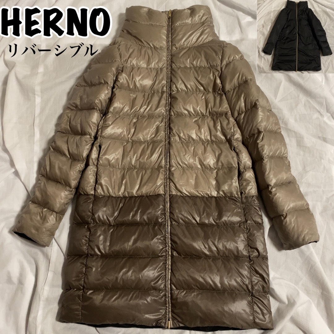 HERNO リバーシブル ダウンコート ハイネック ダウン95％ 茶黒 40 | フリマアプリ ラクマ