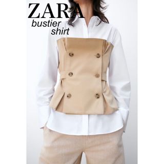 タグ付き　ZARA　総柄　サテン長袖シャツ　光沢あり　ベージュ系　ゆったり　ザラ