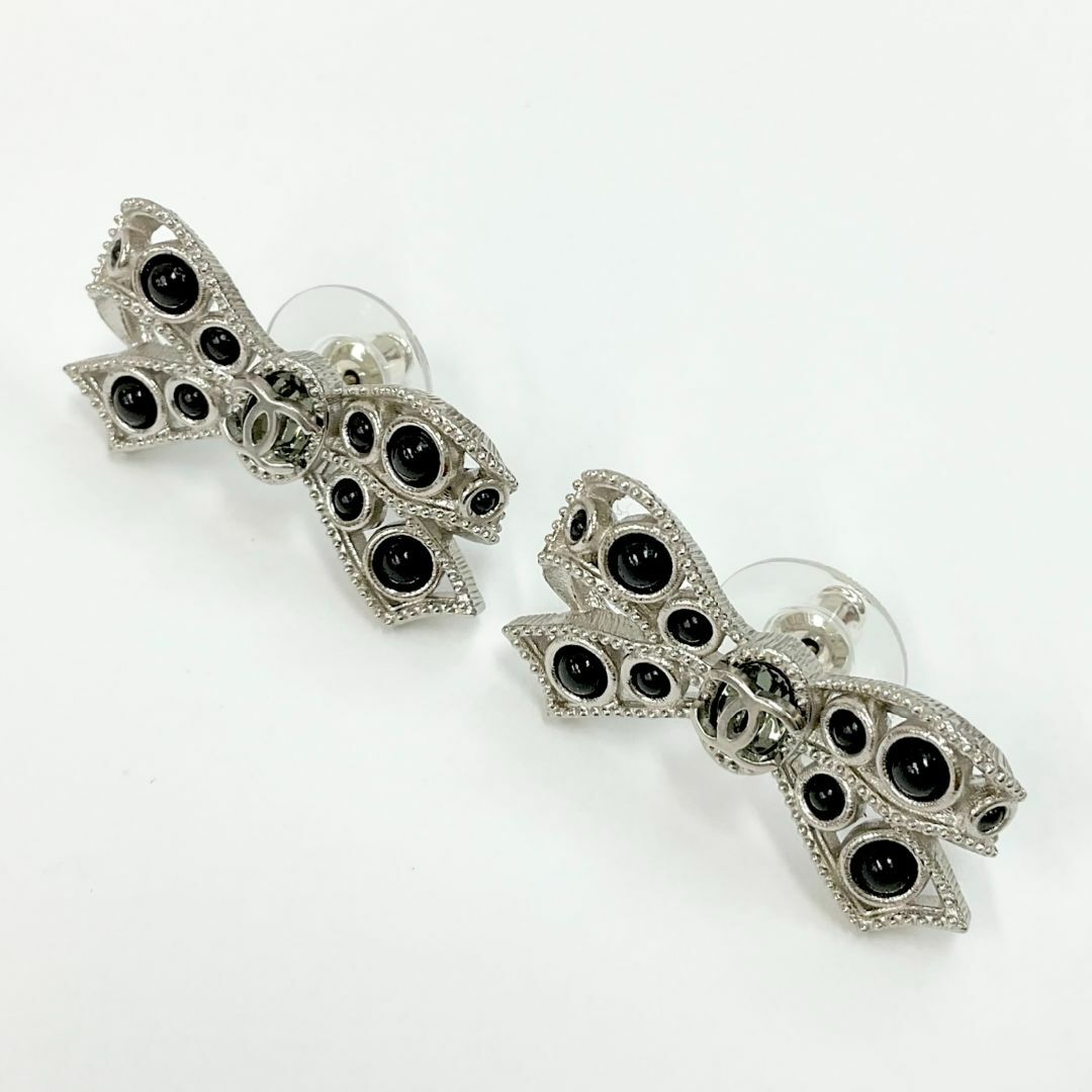 CHANEL - 6699 シャネル リボン ココマーク ストーン ピアス シルバー