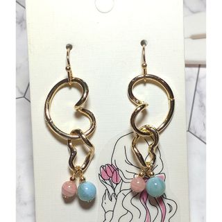 ラリマー＆インカローズ　ダブルハート　ピアス(ピアス)