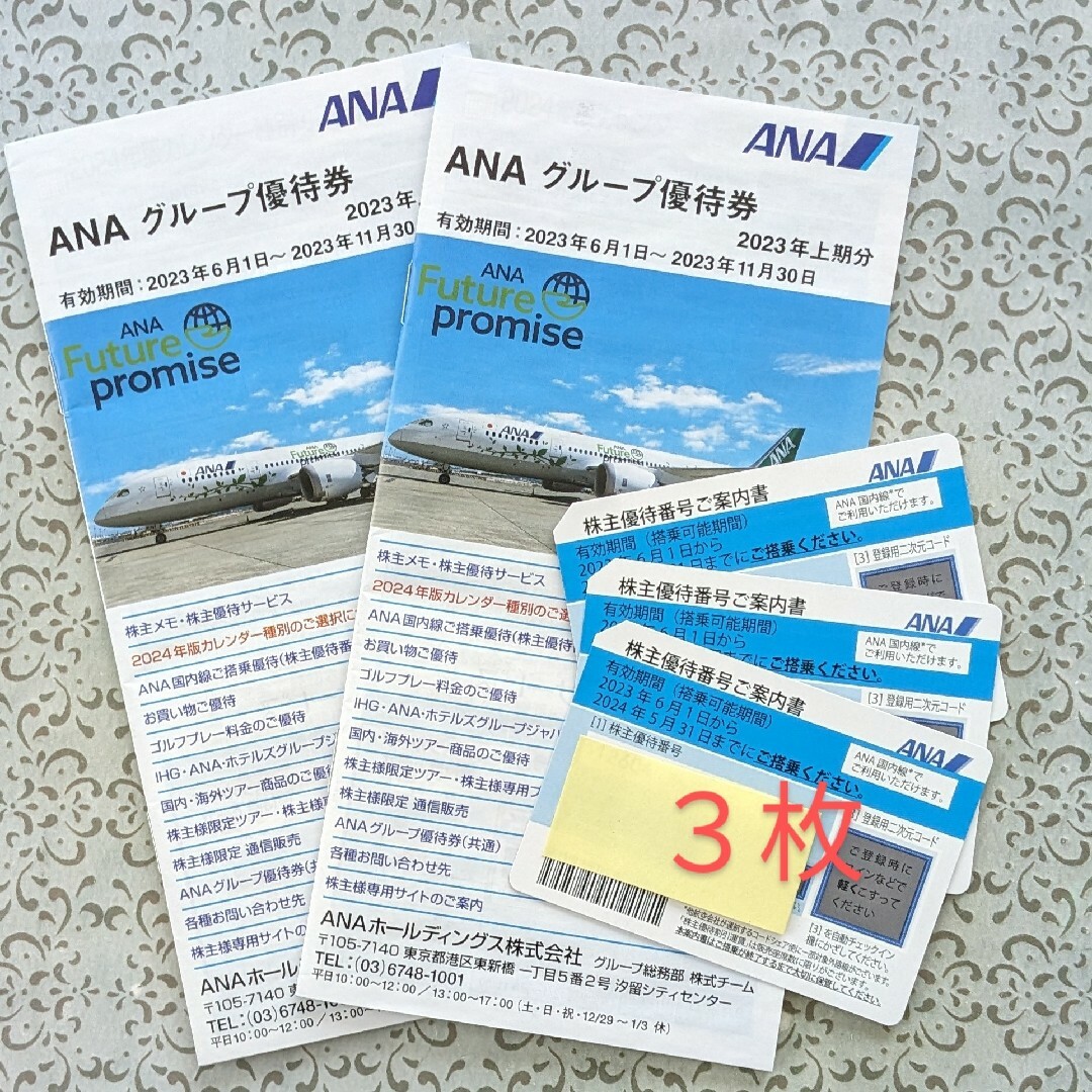 ANA（全日空）株主優待券 3枚、グループ優待券2冊-