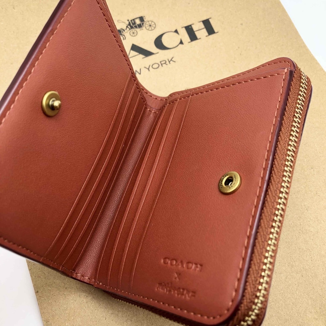 極美品 COACH ビルフォールド ラウンドファスナー 折り財布　カーフレザー