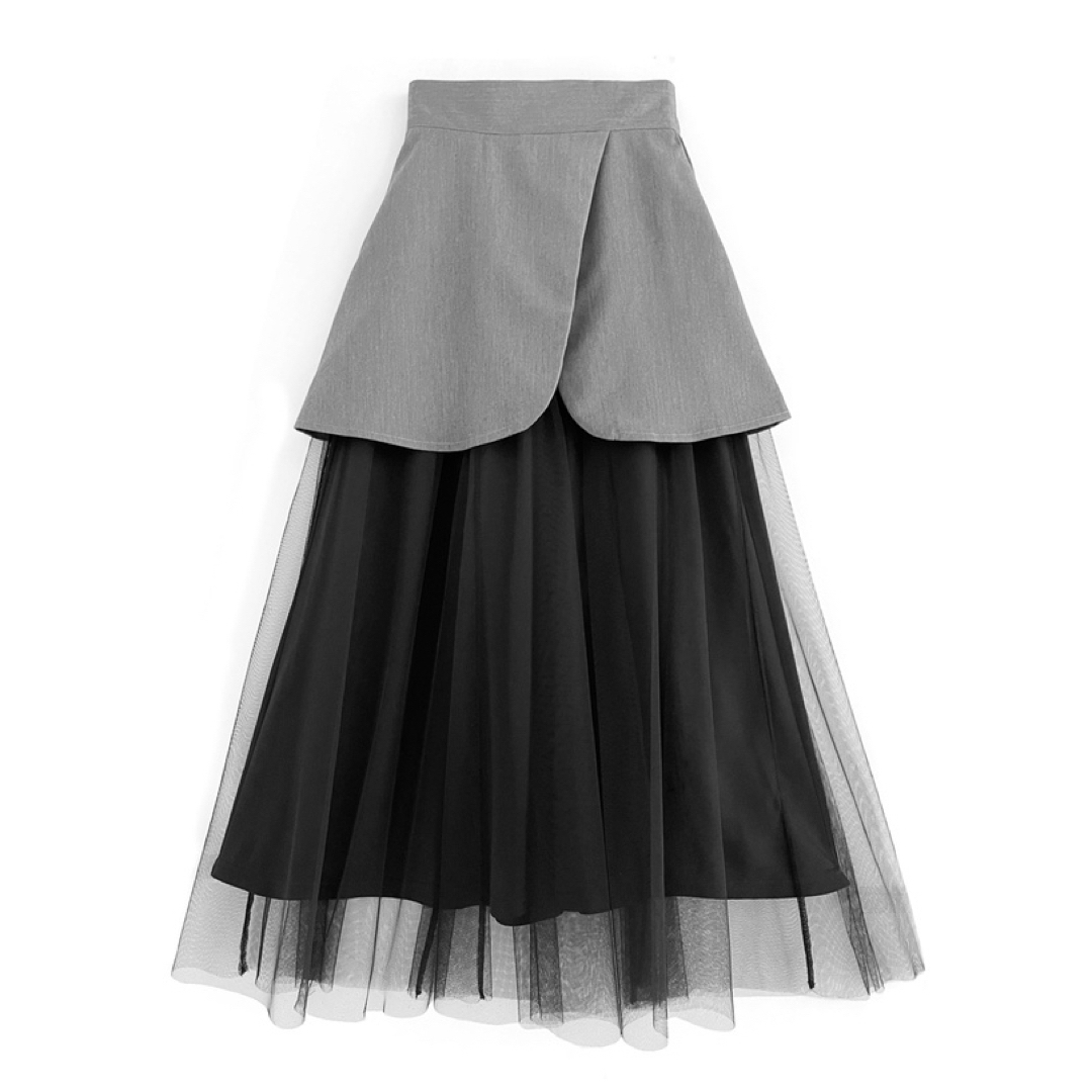 GRL(グレイル)の♡ GRL ペプラムチュールドッキングフレアスカート ♡ レディースのスカート(ロングスカート)の商品写真