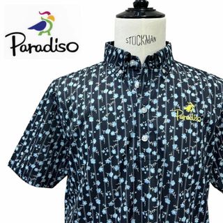 パラディーゾ(Paradiso)の新品同様 ☆ PARADISO 半袖 ボタンダウン ポロシャツ L 黒 花柄(ウエア)