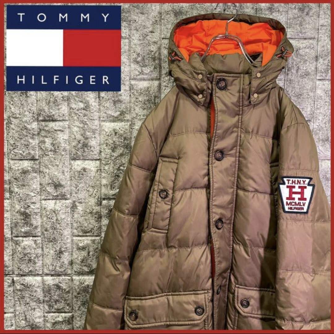 トミーヒルフィガー ダウンジャケット ダウンコート ベージュ 刺繍ロゴ メンズ | フリマアプリ ラクマ
