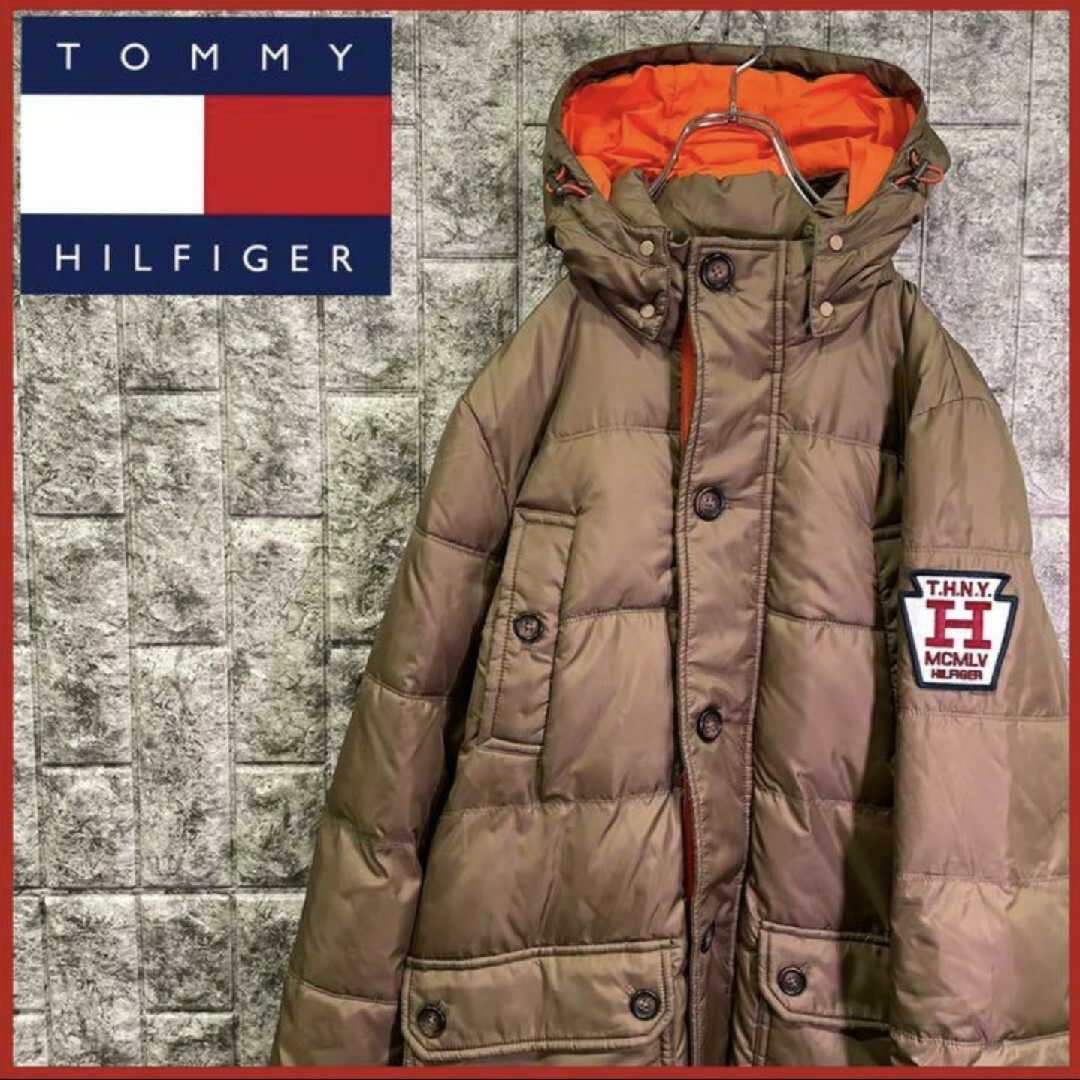 TOMMY HILFIGER(トミーヒルフィガー)のトミーヒルフィガー ダウンジャケット ダウンコート ベージュ 刺繍ロゴ メンズ メンズのジャケット/アウター(ダウンジャケット)の商品写真