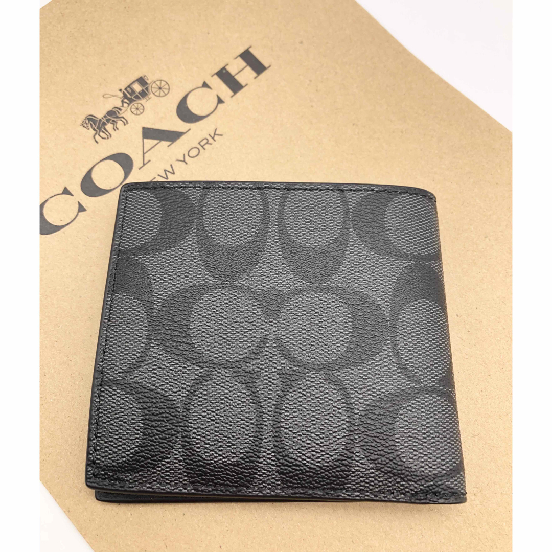 【COACH☆新品】コイン ウォレット シグネチャー コーテッド！チャコール！ 2