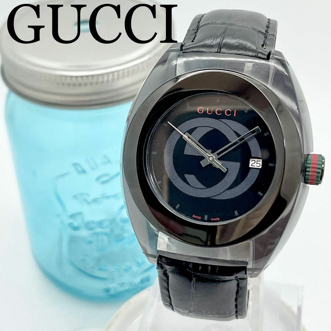 Gucci - 464 【美品】GUCCI グッチ時計 メンズ腕時計 シンク ブラック