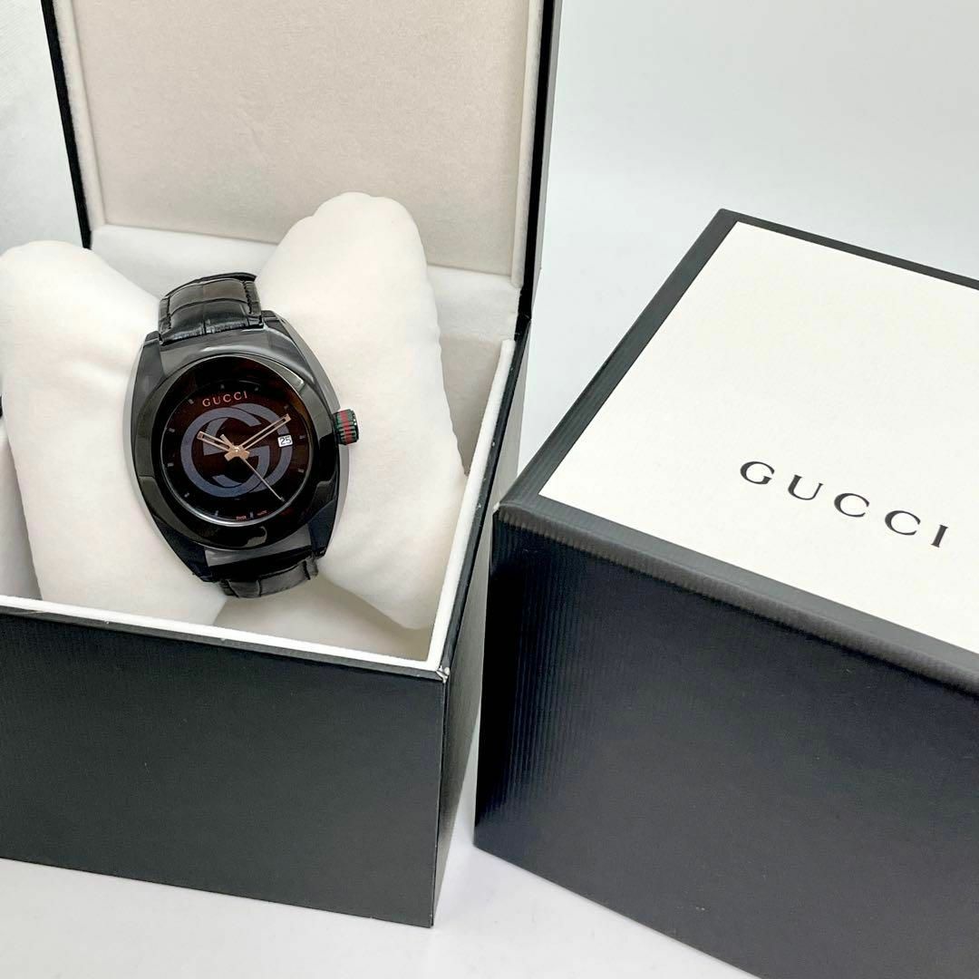 464 【美品】GUCCI グッチ時計　メンズ腕時計　シンク　ブラック　箱付き