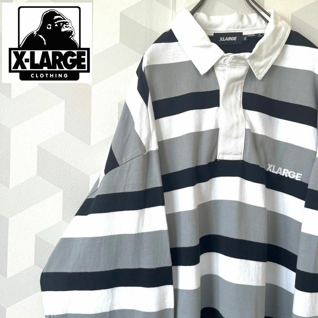 XLARGE - 【エクストララージ】XL 刺繍 ボーダー ラガーシャツ 黒白
