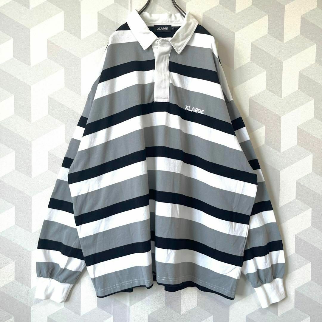 XLARGE - 【エクストララージ】XL 刺繍 ボーダー ラガーシャツ 黒白
