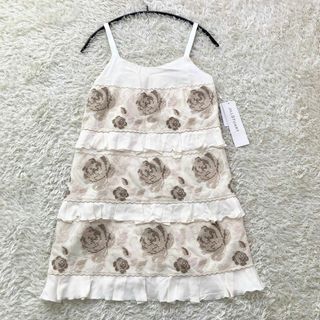 ジルスチュアート(JILLSTUART)の新品タグ付 ジルスチュアート ひざ丈ワンピース 刺繍 シルク 花柄 アイボリー(ひざ丈ワンピース)