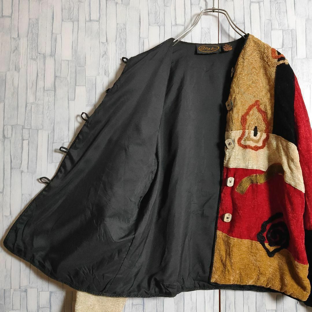古着】 ゴブラン織り ジャケット アート系 刺繍総柄 パッチワーク