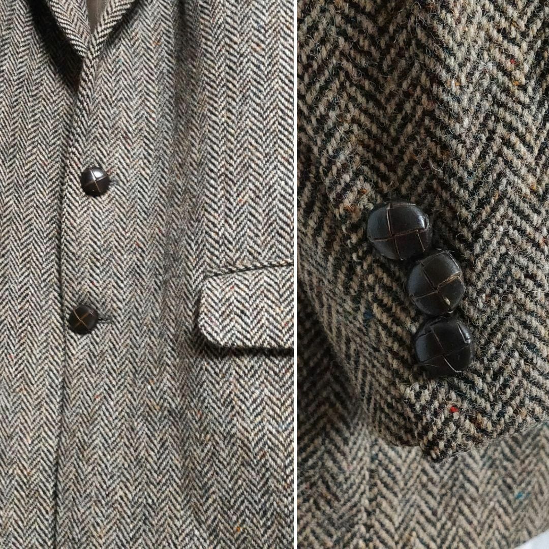 ハリスツイード イギリス製 ウール テーラードジャケット くるみボタン 