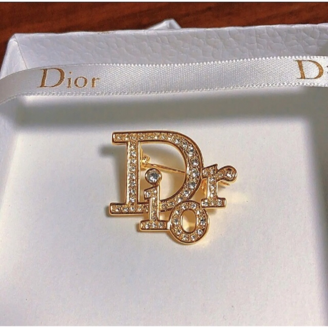 Dior ブローチ トロッター ロゴ ヴィンテージ シルバー ラインストーン-