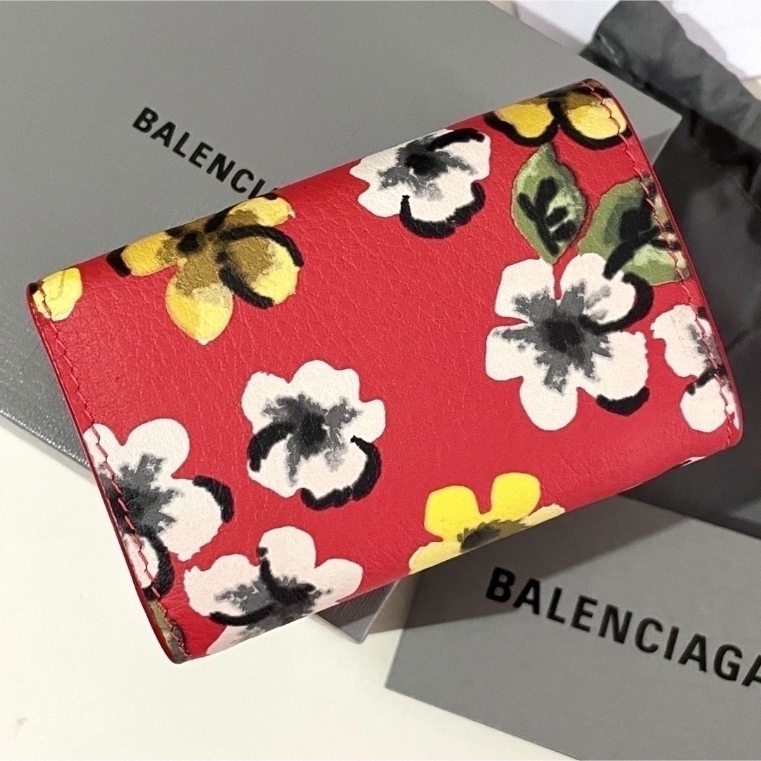 BALENCIAGA ペーパーミニウォレット ミニ財布 花柄 レッドマルチ - 財布