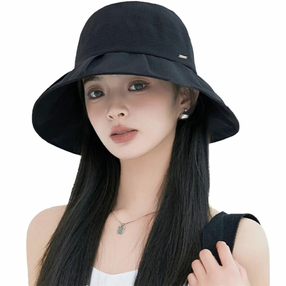 【色: ブラック】[Alicret] 帽子 レディース UVカット つば広 日焼