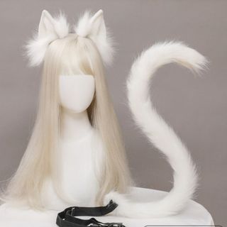 ハロウィン　仮装　猫耳　しっぽ　ホワイト　ラスト一個(コスプレ)