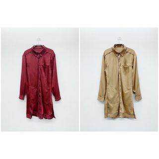 hazama 繍美が残した痕跡のロングシャツ シャツ ボルドーの通販 by