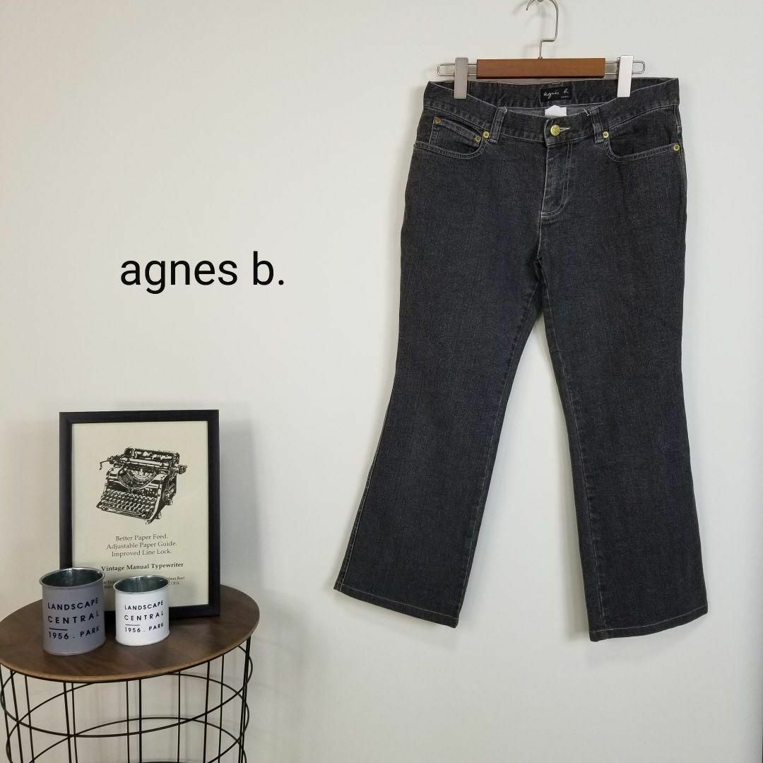 agnes b.(アニエスベー)のagnes b.SPORTストレッチフレアデニムパンツ40墨黒ウォッシュ加工 レディースのパンツ(デニム/ジーンズ)の商品写真