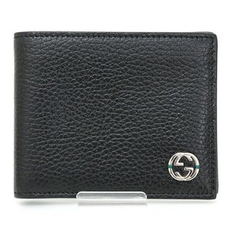 グッチ(Gucci)のグッチ GUCCI インターロッキング 二つ折り財布 札入れ 610464 ブラック グリーン シルバー金具【中古】Sランク(折り財布)